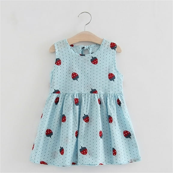 WOYY Toddler Girls Strawberry Print Sundress Summer Casual Tank Play Dress, Sizes 2-7