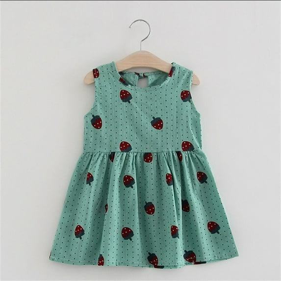 WOYY Toddler Girls Strawberry Print Sundress Summer Casual Tank Play Dress, Sizes 2-7