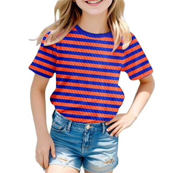 WOYY Toddler Girls Striped Short Sleeve T Shirt Casual Unisex T-Shirt Kids Tee, Sizes 2-15