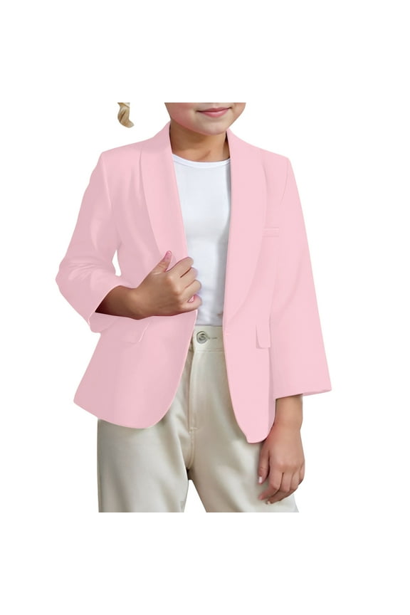 Toddler Girls Suit Jacket Solid Color Cardigan Formal Blazer Long Sleeve Suit Coat