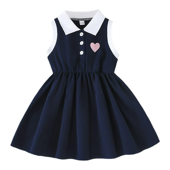 WOYY Toddler Girls Summer Casual Dress School Uniform Sleeveless Cotton Dress,Sizes 6M-3T
