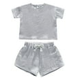 thumbnail image 1 of WOYY Toddler Girls Summer Linen Outfits Solid Short Sleeve T Shirt with Shorts Set Kids Clothing Sets, Sizes 4-5, 1 of 3