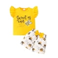thumbnail image 1 of WOYY Toddler Girls Summer Outfits Casual Cartoon Bee Print Ruffle Sleeve T Shirt Shorts Set, 1 of 5