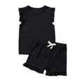 thumbnail image 1 of WOYY Toddler Girls Summer Outfits Cotton Solid Ruffle Tank Top Shorts Set, Sizes 2-3T, 1 of 4