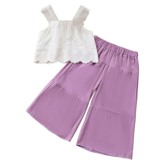 WOYY Toddler Girls Summer Outfits Eyelet Lightweight Camisole Pants Set, Sizes 3-4T