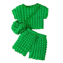 WOYY Toddler Girls Summer Outfits Puff Short Sleeve T Shirt Shorts Bag 3Pcs Set, Sizes 3-4T