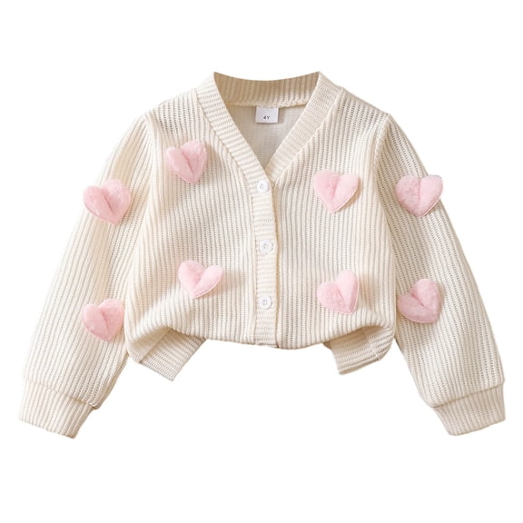 WOYY Toddler Girls Sweater Heart Print Knit Cardigan Coat Cute Cotton Soft Casual Jacket
