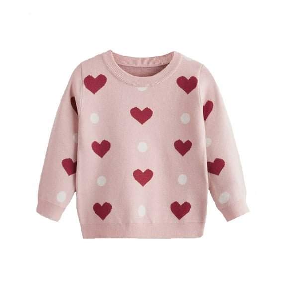 WOYY Toddler Girls Sweater Hearts Print Knitted Pullover Top Casual Sweater, Sizes 3-4T