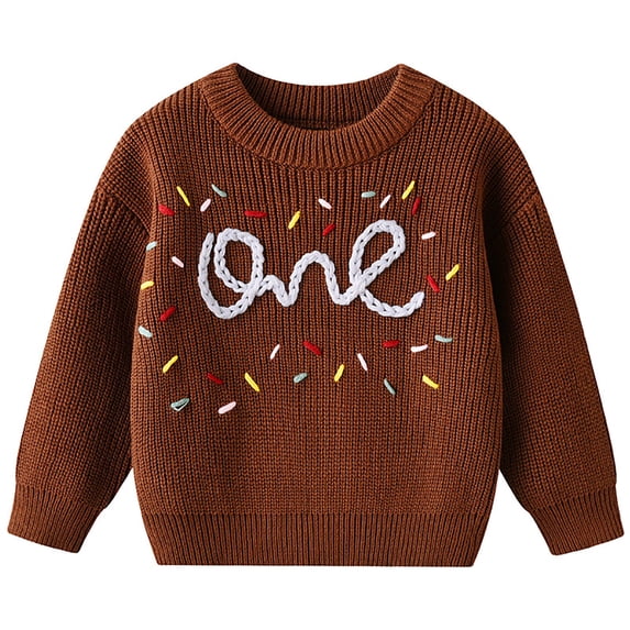 WOYY Toddler Girls Sweater Soft Warm Knit Crew Neck Pullover with Letter Embroidery