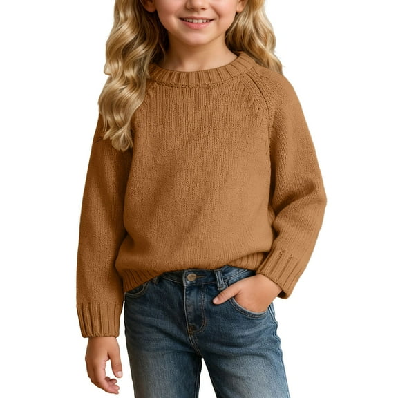 WOYY Toddler Girls Sweater Solid Crewneck Casual Knit Pullover Top, Sizes 4-5T