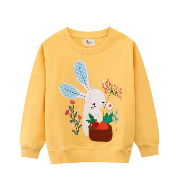 WOYY Toddler Girls Sweatshirt Cute Rabbit Embroidery Crewneck Pullover Shirt, Sizes 1-2T