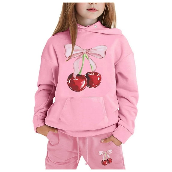 WOYY Toddler Girls Sweatsuit Cherry Printed Pullover Hoodie Jogger Pants Clothes Outfits