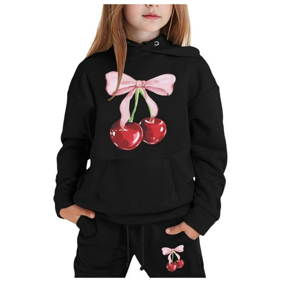WOYY Toddler Girls Sweatsuit Cherry Printed Pullover Hoodie Jogger Pants Clothes Outfits