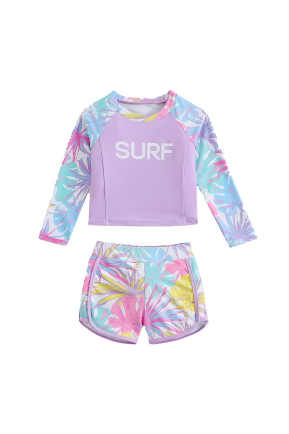 Toddler Girls Swimsuit UPF 50+ Quick Drying Rash Guard Shorts Bathing Suit, Sizes 3-7