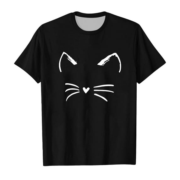 WOYY Toddler Girls T Shirt Cute Cat Print Short Sleeve Round Neck T-Shirt Tee, Sizes 3-12