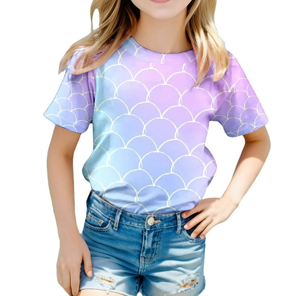 WOYY Toddler Girls T Shirt Fish Scale Print Short Sleeved T-Shirt Summer Casual Tshirt