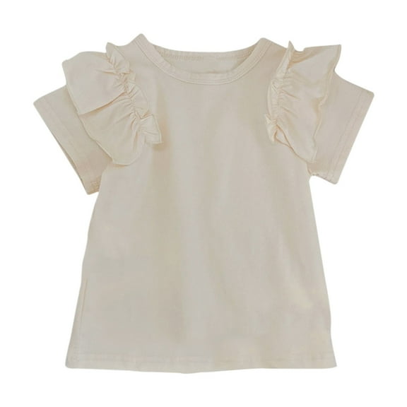 WOYY Toddler Girls T-Shirt Ruffle Short Sleeve Crewneck T Shirt Solid Casual Summer Tshirt