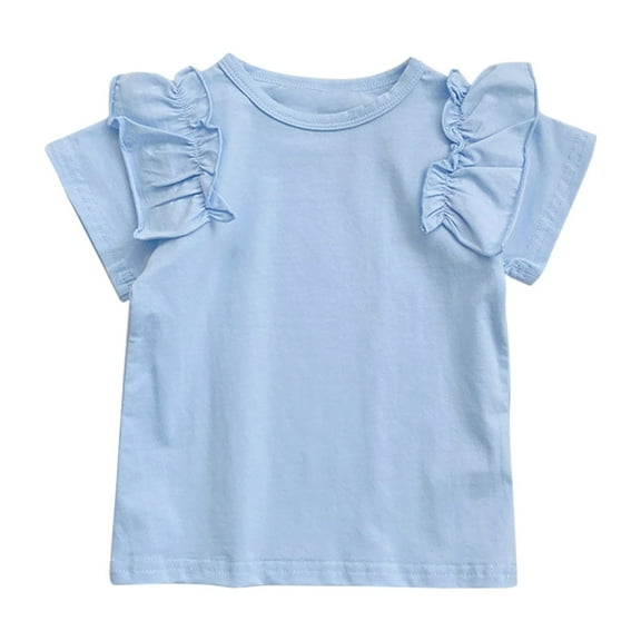 WOYY Toddler Girls T-Shirt Ruffle Short Sleeve Crewneck T Shirt Solid Casual Summer Tshirt