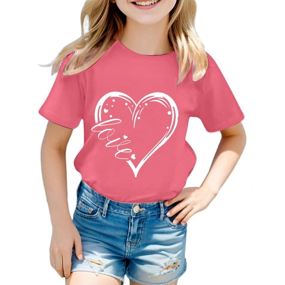 WOYY Toddler Girls T-Shirt Valentine's Day Short Sleeve T Shirt Graphic Tee, Sizes 3-4T