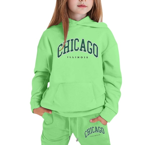 WOYY Toddler Girls Tracksuit Chicago Print Hoodie Sweatpants Casual Outfits, Sizes 3-4T