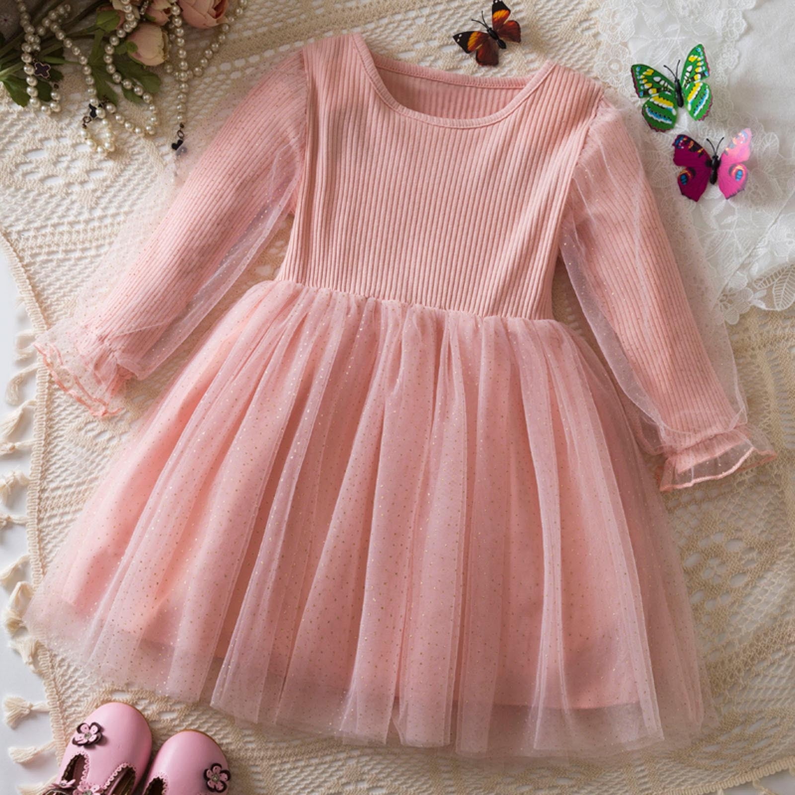Adorable Long Sleeve Tulle Dress For Girls - Perfect For School, Birthdays & Special Occasions (Ages 2-12)
