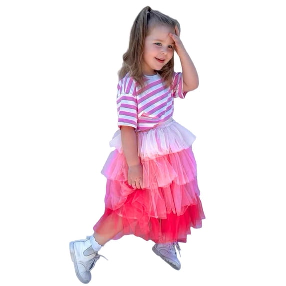 WOYY Toddler Girls Tulle Layered Puffy Skirt Rainbow Birthday Party Tutu Skirt, Sizes 2-3