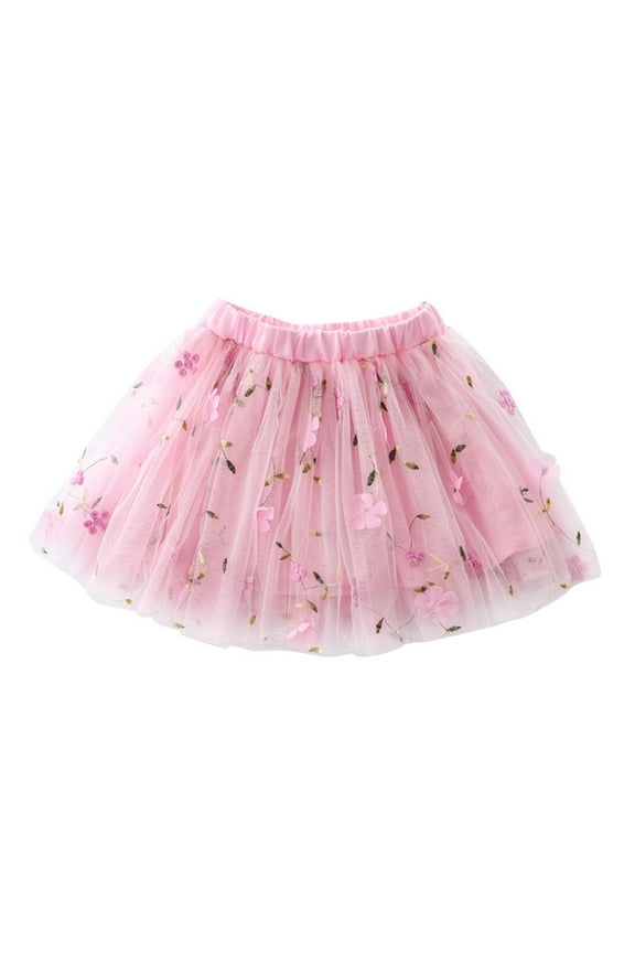 Toddler Girls Tutu Skirt Rainbow Floral Embroidery Mesh Tulle Skirt, Sizes 1-10