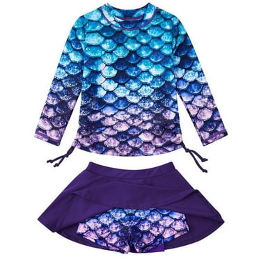 WOYY Toddler Girls Two Piece Swimsuit Quick Dry Long Sleeve Rashguard Skirt Bathing Suit