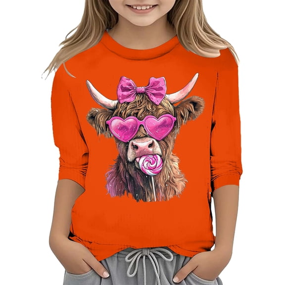 WOYY Toddler Girls Valentine's Day T-Shirt 3/4 Sleeve Crewneck T Shirt Casual Graphic Tee