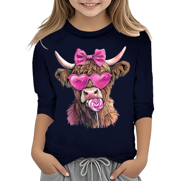 WOYY Toddler Girls Valentine's Day T-Shirt 3/4 Sleeve Crewneck T Shirt Casual Graphic Tee
