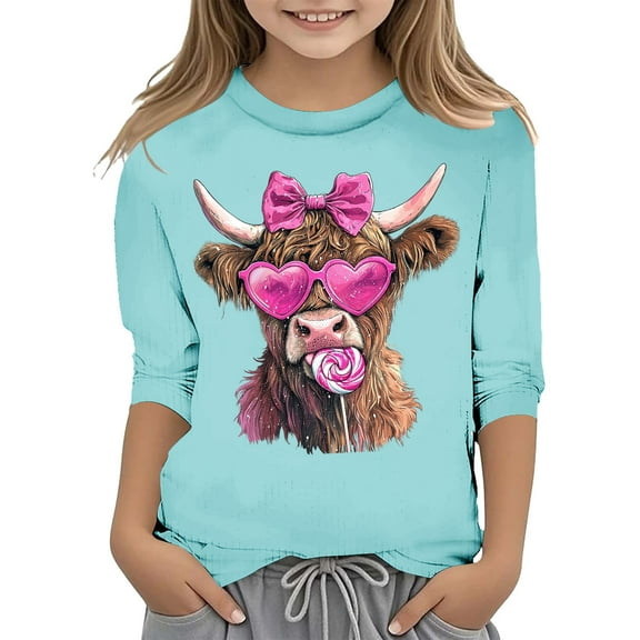 WOYY Toddler Girls Valentine's Day T-Shirt 3/4 Sleeve Crewneck T Shirt Casual Graphic Tee