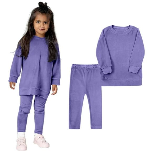 WOYY Toddler Girls Velour Outfits Solid Oversized Sweatshirt Pants Sweatsuit, Sizes 4-5T