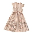thumbnail image 1 of WOYY Toddler Girls Vintage Pleated Princess Dress Flower Print Belted Dress, Sizes 4-12, 1 of 6