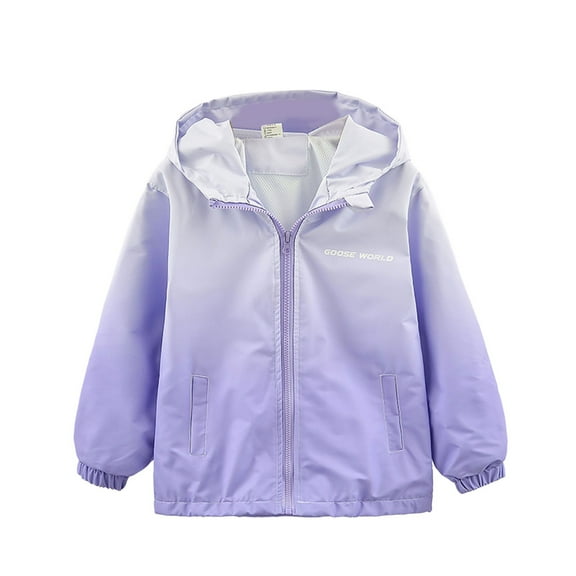 WOYY Toddler Girls Windbreaker Gradient Color Hooded Jacket Outdoor Raincoat, Sizes 3-4T