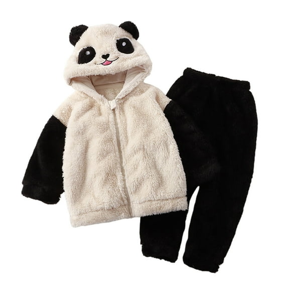 WOYY Toddler Girls Winter Outfits Flannel Panda Rabbit Hoodie Pants Soft Warm Loungewear