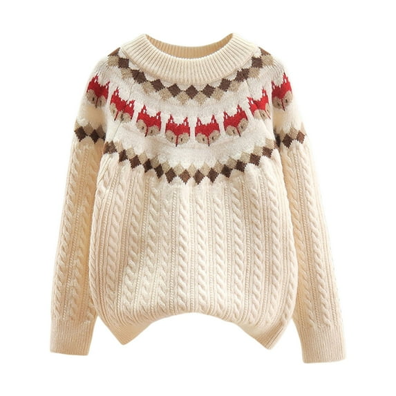 WOYY Toddler Girls Winter Thick Sweater Print Knitted Crewneck Pullover, Sizes 3-4T