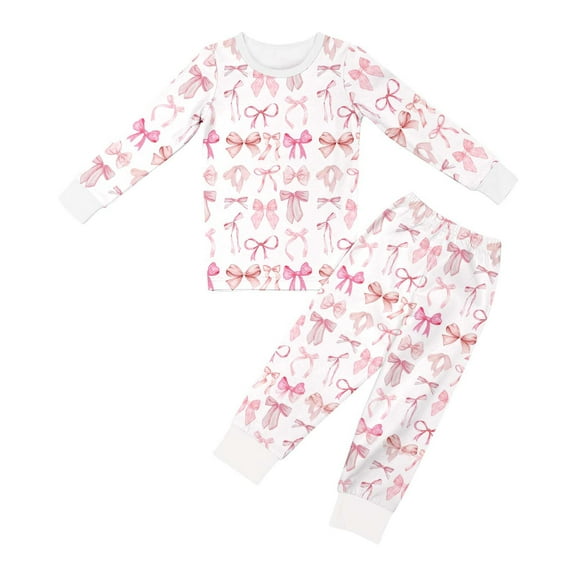 WOYY Toddler Gril's Pajama Sets Long Sleeved Crew Neck T Shirt and Pants 2Pcs Homewear Set