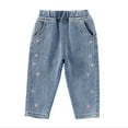 thumbnail image 1 of WOYY Toddlers Girl's Jeans Hearts Embroidery Stretch Denim Pants Elastic Waist Loose Trousers, 1 of 7