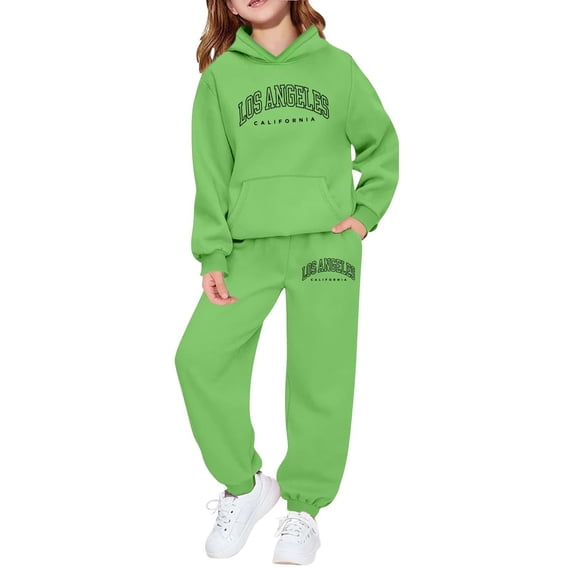 WOYY Tracksuit for Girls Los Angeles Print Hoodie Sweatpants Set, Sizes 2-14