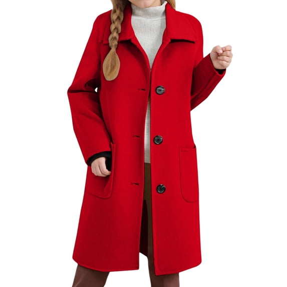 WOYY Trench Coat for Girls Single Long Jacket Lapel Collar Outerwear, Sizes 4-5
