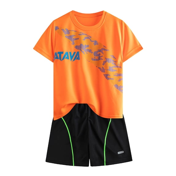 WOYY Tween Boys Athletic Quick Drying Short Sleeve T-Shirt Shorts Set, Sizes 11-12
