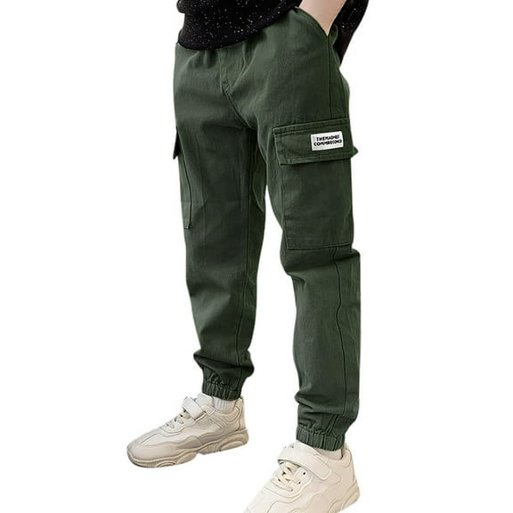 WOYY Tween Boys Cargo Pants Solid Color Elastic Waist Sweatpants Casual Sports Trousers
