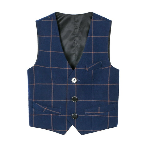 WOYY Tween Boys Plaid Formal Suit Vest Party School Dress Waistcoat Performance Vest