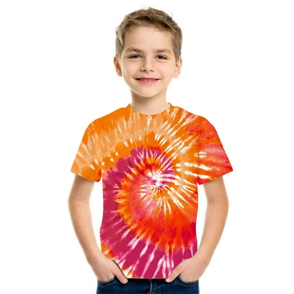 WOYY Tween Boys Tie Dyed Full Print T-Shirt Casual Short Sleeve T Shirt, Sizes 4-16 & Husky