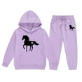 thumbnail image 1 of WOYY Tween Girls 2 Piece Horse Print Hoodie Sweatpants Outfits Tracksuits, Sizes 12-13, 1 of 3