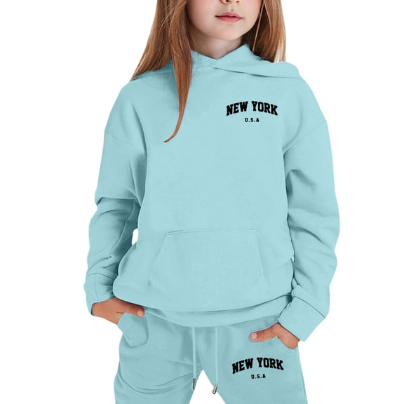 WOYY Tween Girls Clothes Set New York Print Hoodie Sweatpants Outfits, Sizes 11-12