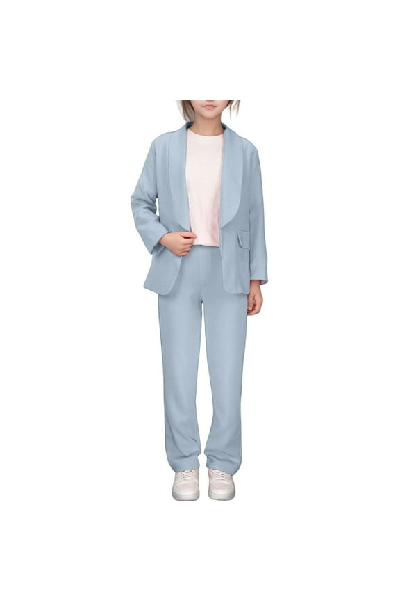 Tween Girls Formal Pantsuit Solid Lapel Suit Jacket Blazer Pants Set, Sizes 11-12