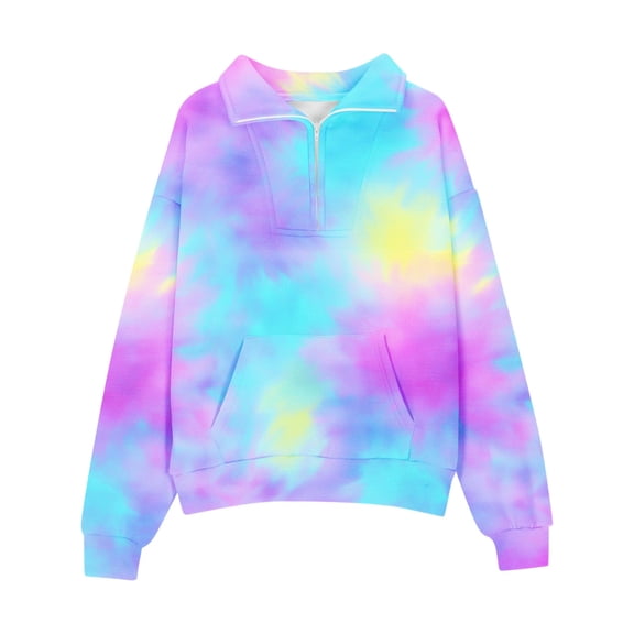 WOYY Tween Girls Half Zip Tie Dyed Athletic Sweatshirt with Thumb Holes, Sizes 11-12