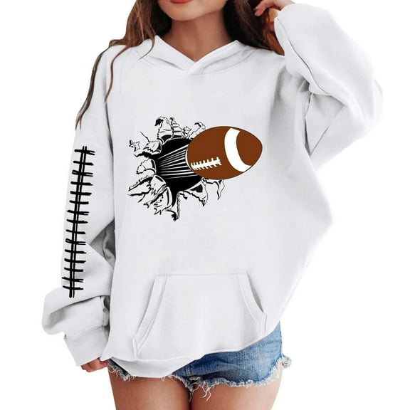 WOYY Tween Girls Hooded Sweatshirt Football Print Loose Active Hoodie, Sizes 11-12