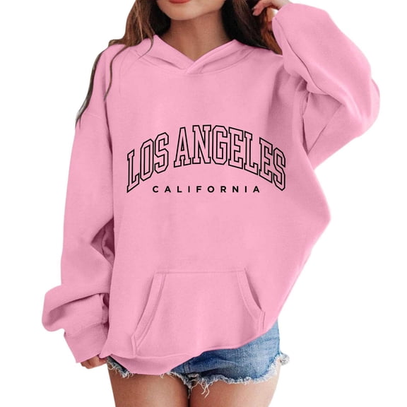 WOYY Tween Girls Hoodie Los Angeles Letter Print Active Hooded Sweatshirt, Sizes 12-13